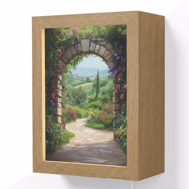Doorkijk - Landschap - Bloemen - Pad - Uitzicht Light Box met kabel (Wandlamp) klein -3d