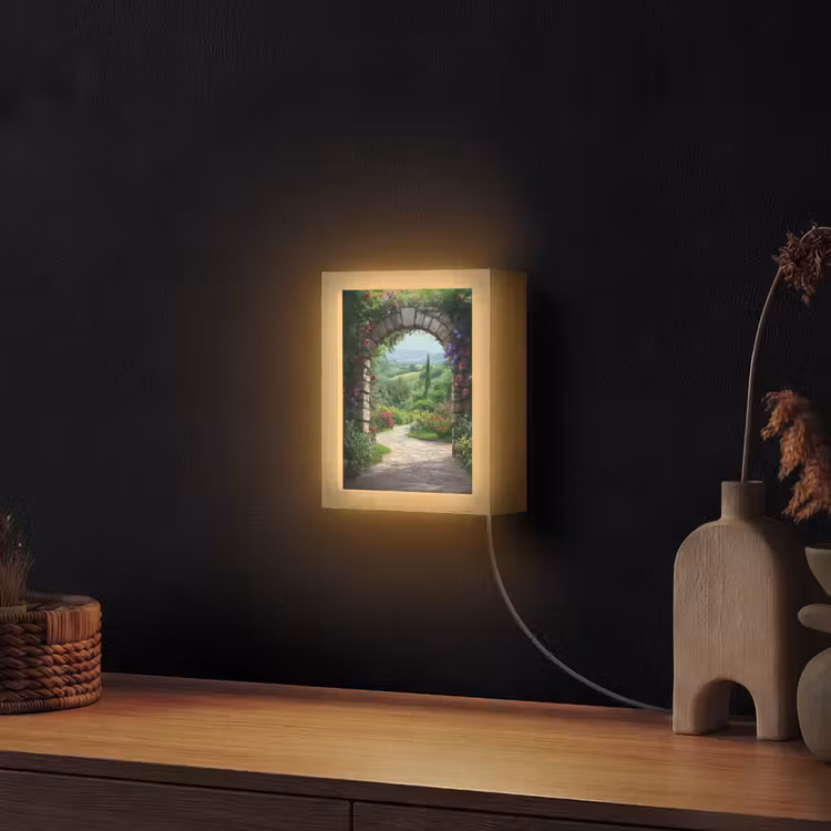 Doorkijk - Landschap - Bloemen - Pad - Uitzicht Light Box met kabel (Wandlamp) klein -sfeer1