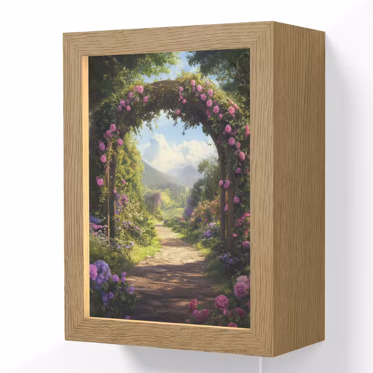 Doorkijk - Rozenboog - Uitzicht - Landschap - Bloemen Light Box met kabel (Wandlamp) klein -3d