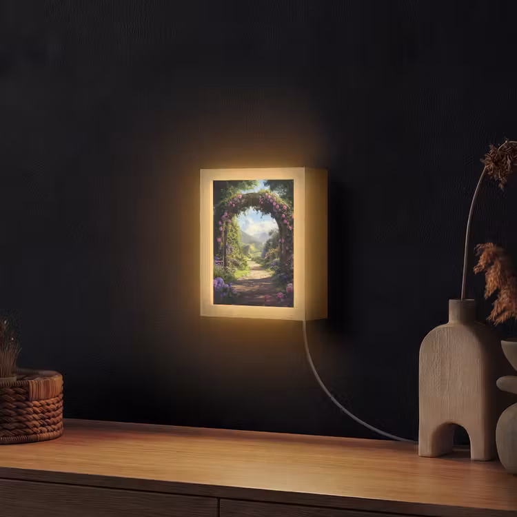 Doorkijk - Rozenboog - Uitzicht - Landschap - Bloemen Light Box met kabel (Wandlamp) klein -sfeer1