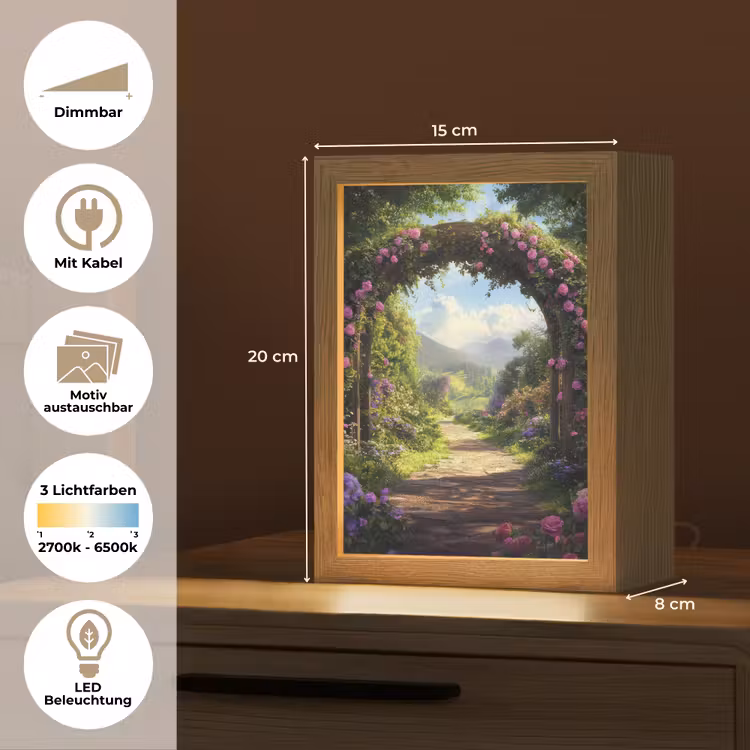 Doorkijk - Rozenboog - Uitzicht - Landschap - Bloemen Light Box met kabel (Wandlamp) klein -USP_websiteoverzichtDE