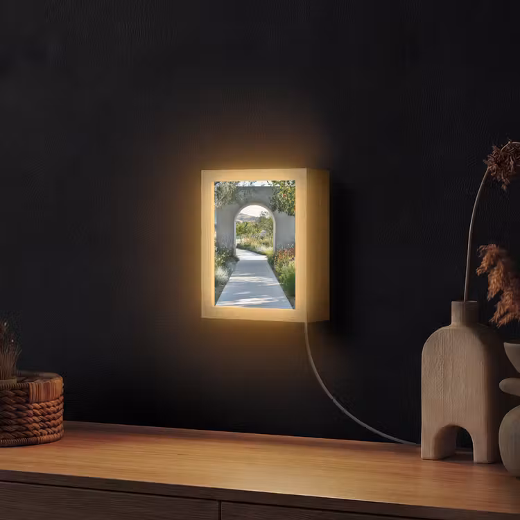 Doorkijk - Pad - Beton - Landschap Light Box met kabel (Wandlamp) klein -sfeer1