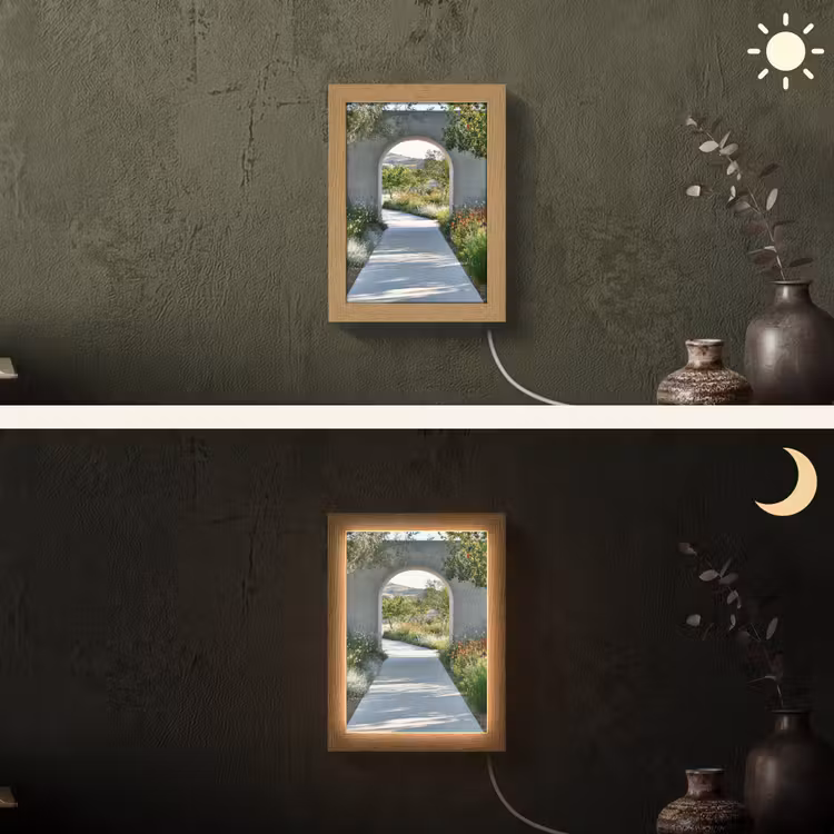 Doorkijk - Pad - Beton - Landschap Light Box met kabel (Wandlamp) klein -sfeer3