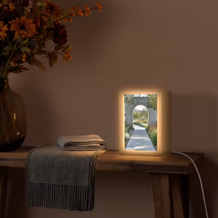 Doorkijk - Pad - Beton - Landschap Light Box met kabel (Wandlamp) klein -sfeer4