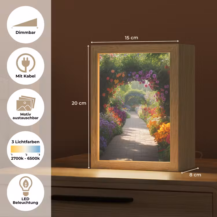Doorkijk - Pad - Bloemen - Struik - Kleurrijk Light Box met kabel (Wandlamp) klein -USP_websiteoverzichtDE