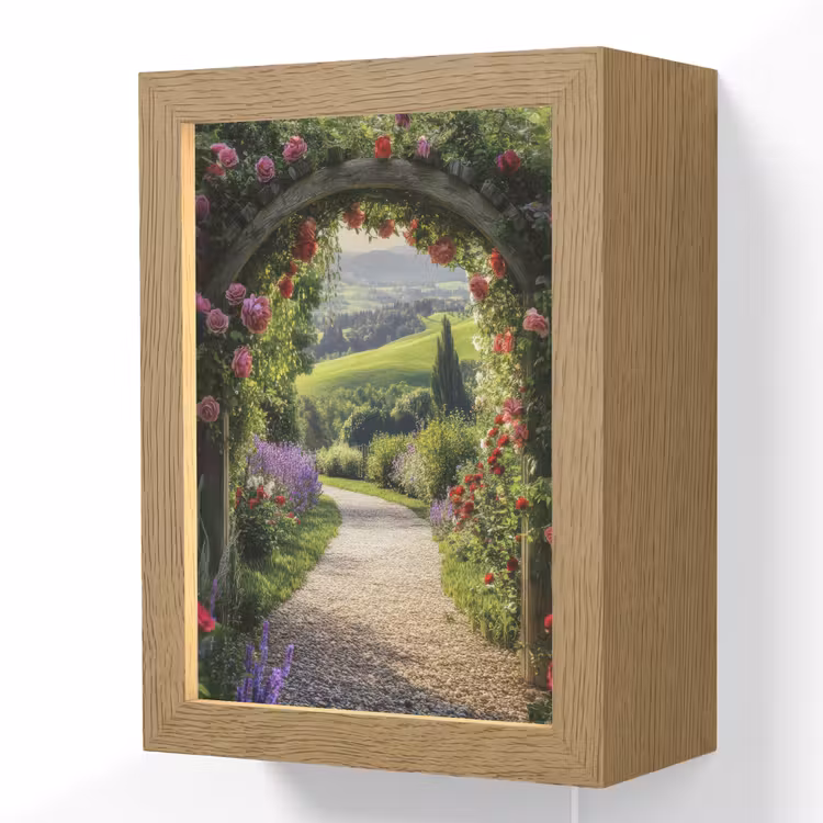 Doorkijk - Tuinboog - Bloemen - Natuur - Pad Light Box met kabel (Wandlamp) klein -3d