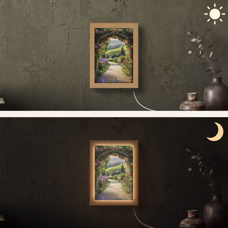 Doorkijk - Tuinboog - Bloemen - Natuur - Pad Light Box met kabel (Wandlamp) klein -sfeer3