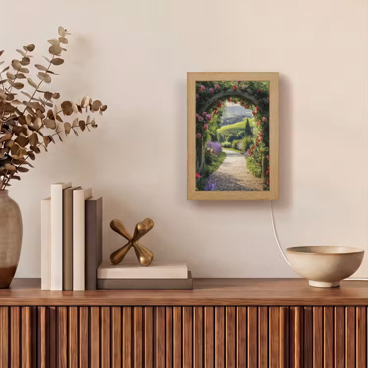 Doorkijk - Tuinboog - Bloemen - Natuur - Pad Light Box met kabel (Wandlamp) klein -sfeer2