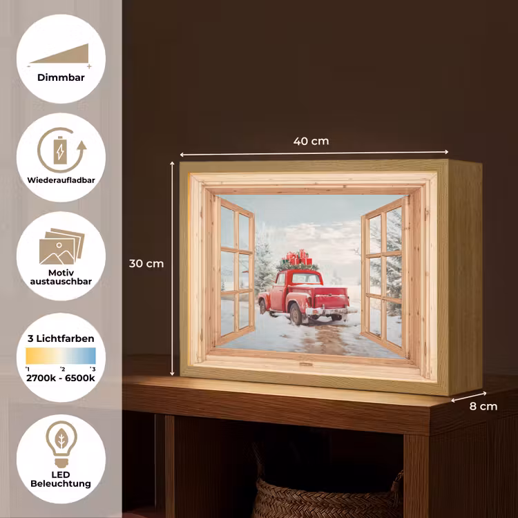 Doorkijk - Auto - Kerst - Cadeaus - Winter - Landschap Light Box met batterij (Wandlamp) middel -USP_websiteoverzichtDE