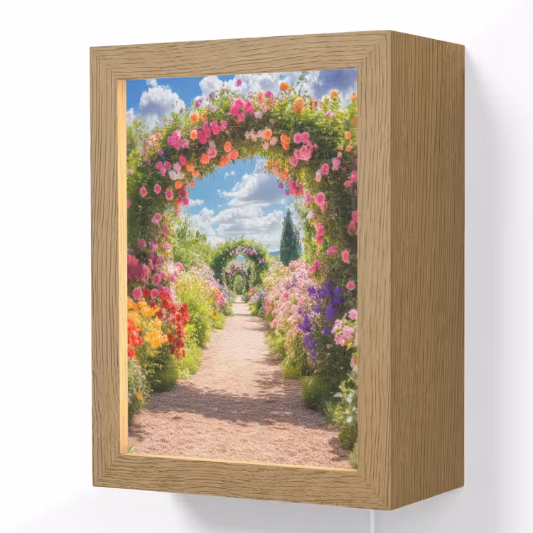 Doorkijk - Bloemen - Kleurrijk - Natuur Light Box met kabel (Wandlamp) klein -3d