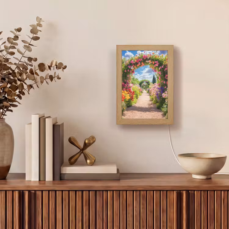 Doorkijk - Bloemen - Kleurrijk - Natuur Light Box met kabel (Wandlamp) klein -sfeer2