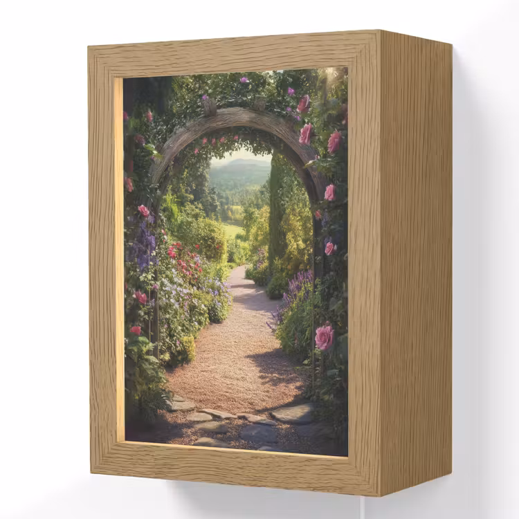 Doorkijk - Bloemen - Natuur - Rozenboog Light Box met kabel (Wandlamp) klein -3d