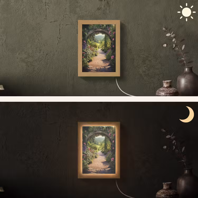 Doorkijk - Bloemen - Natuur - Rozenboog Light Box met kabel (Wandlamp) klein -sfeer3