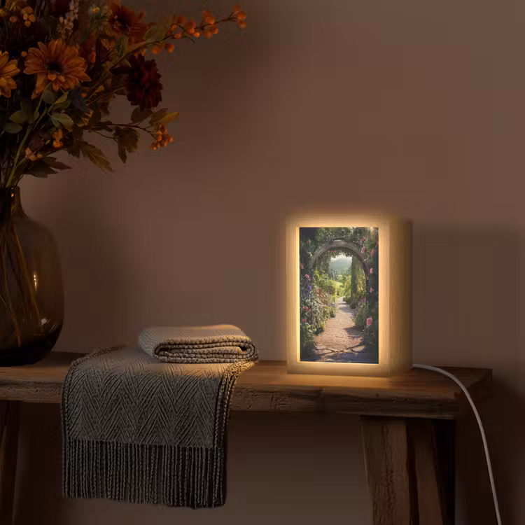 Doorkijk - Bloemen - Natuur - Rozenboog Light Box met kabel (Wandlamp) klein -sfeer4