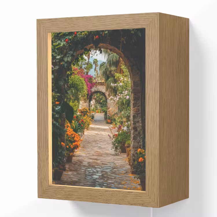 Doorkijk - Bloemen - Poort - Stenen Light Box met kabel (Wandlamp) klein -3d