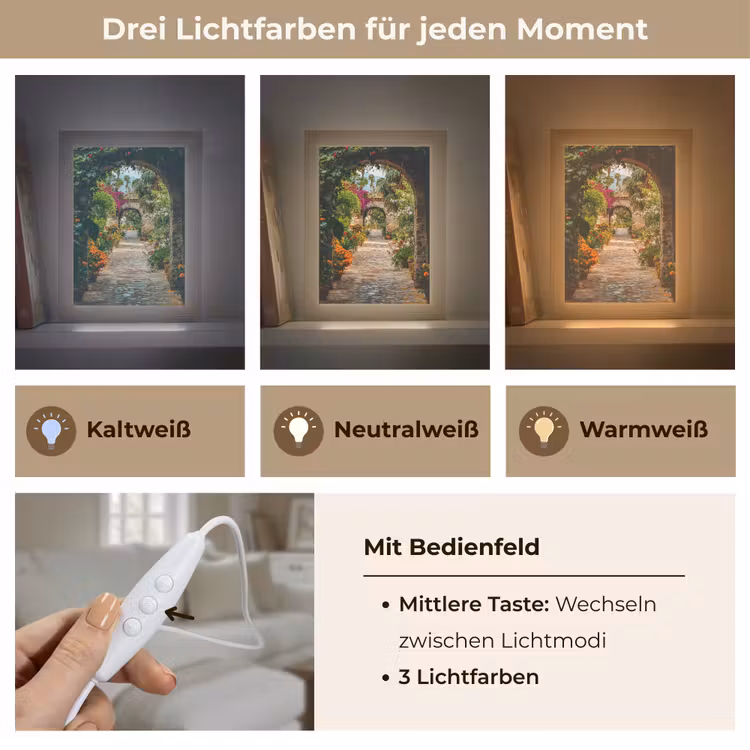 Doorkijk - Bloemen - Poort - Stenen Light Box met kabel (Wandlamp) klein -USP_lichtkleurDE