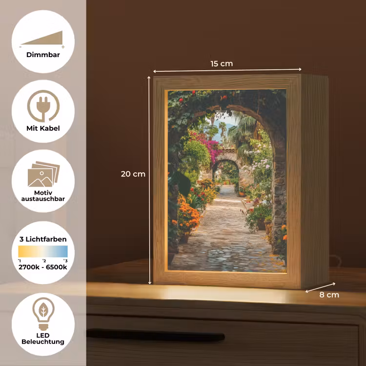 Doorkijk - Bloemen - Poort - Stenen Light Box met kabel (Wandlamp) klein -USP_websiteoverzichtDE