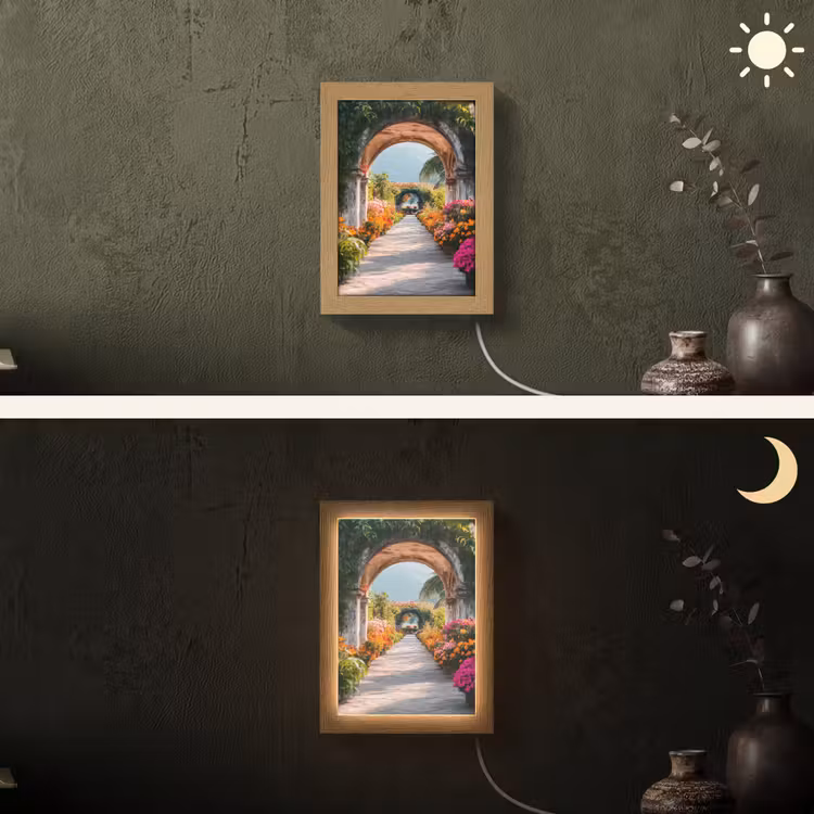Doorkijk - Bloemen - Tropisch - Kleurrijk Light Box met kabel (Wandlamp) klein -sfeer3