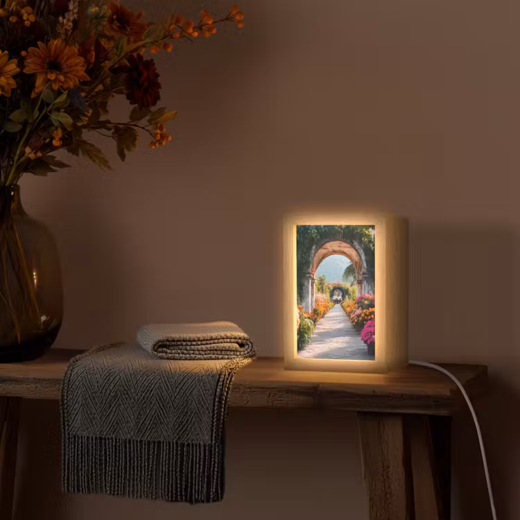 Doorkijk - Bloemen - Tropisch - Kleurrijk Light Box met kabel (Wandlamp) klein -sfeer4