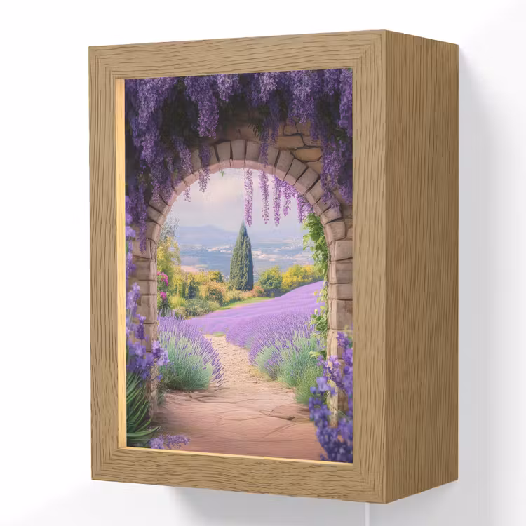 Doorkijk - Lavendel - Bloemen - Paars - Poort Light Box met kabel (Wandlamp) klein -3d