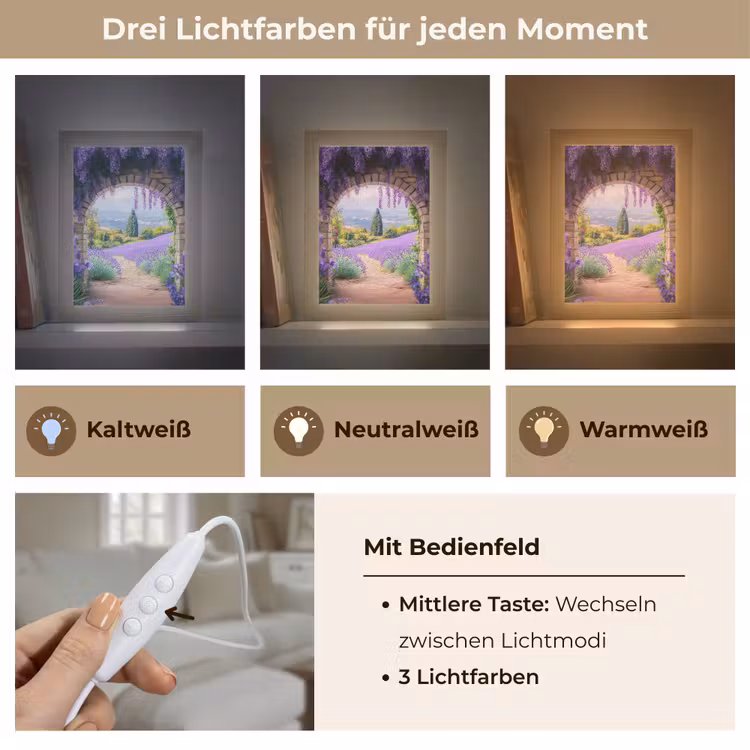 Doorkijk - Lavendel - Bloemen - Paars - Poort Light Box met kabel (Wandlamp) klein -USP_lichtkleurDE