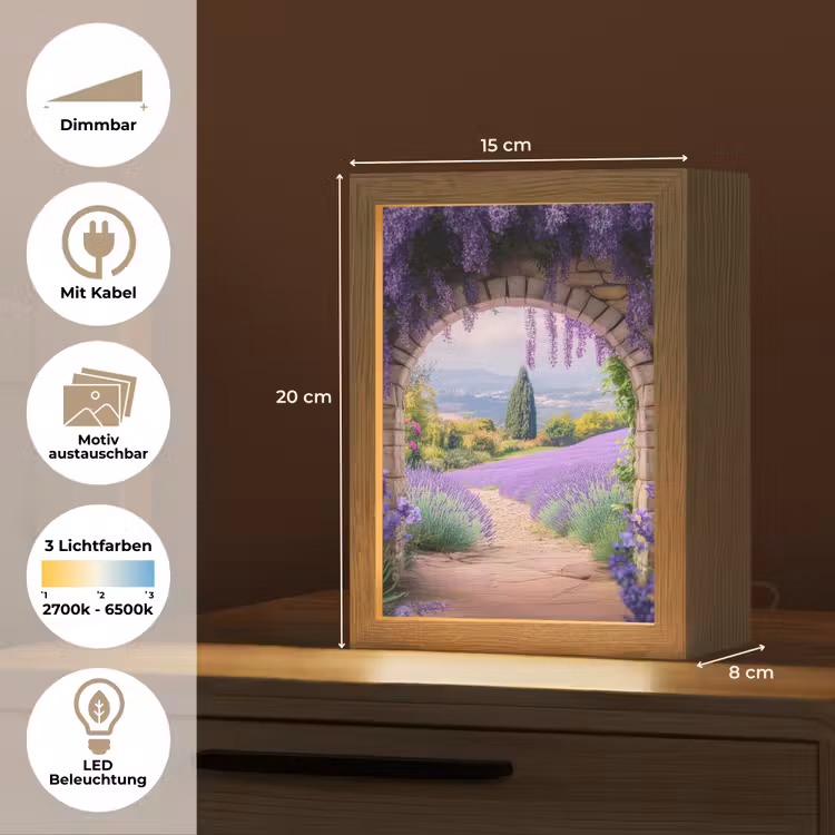 Doorkijk - Lavendel - Bloemen - Paars - Poort Light Box met kabel (Wandlamp) klein -USP_websiteoverzichtDE