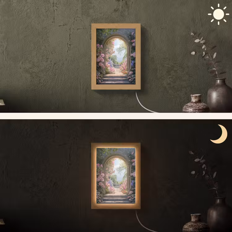Doorkijk - Rozen - Vintage - Bloemen Light Box met kabel (Wandlamp) klein -sfeer3