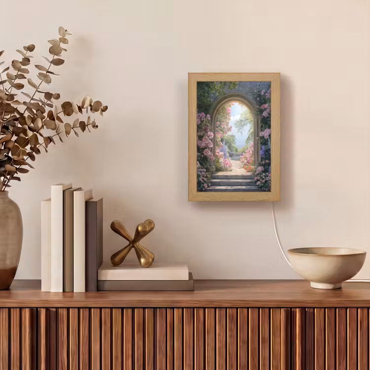 Doorkijk - Rozen - Vintage - Bloemen Light Box met kabel (Wandlamp) klein -sfeer2
