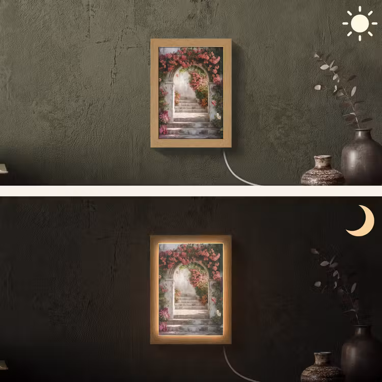 Doorkijk - Rozen - Vintage - Poort Light Box met kabel (Wandlamp) klein -sfeer3