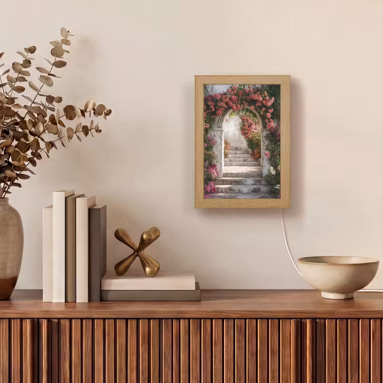 Doorkijk - Rozen - Vintage - Poort Light Box met kabel (Wandlamp) klein -sfeer2