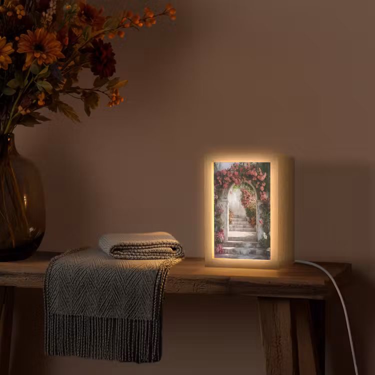 Doorkijk - Rozen - Vintage - Poort Light Box met kabel (Wandlamp) klein -sfeer4