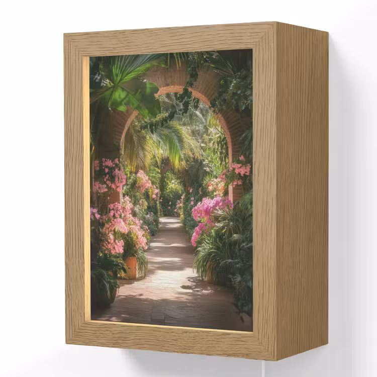 Doorkijk - Tropisch - Bloemen - Natuur Light Box met kabel (Wandlamp) klein -3d