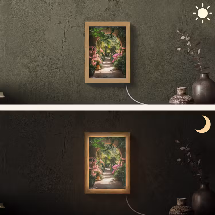 Doorkijk - Tropisch - Bloemen - Natuur Light Box met kabel (Wandlamp) klein -sfeer3
