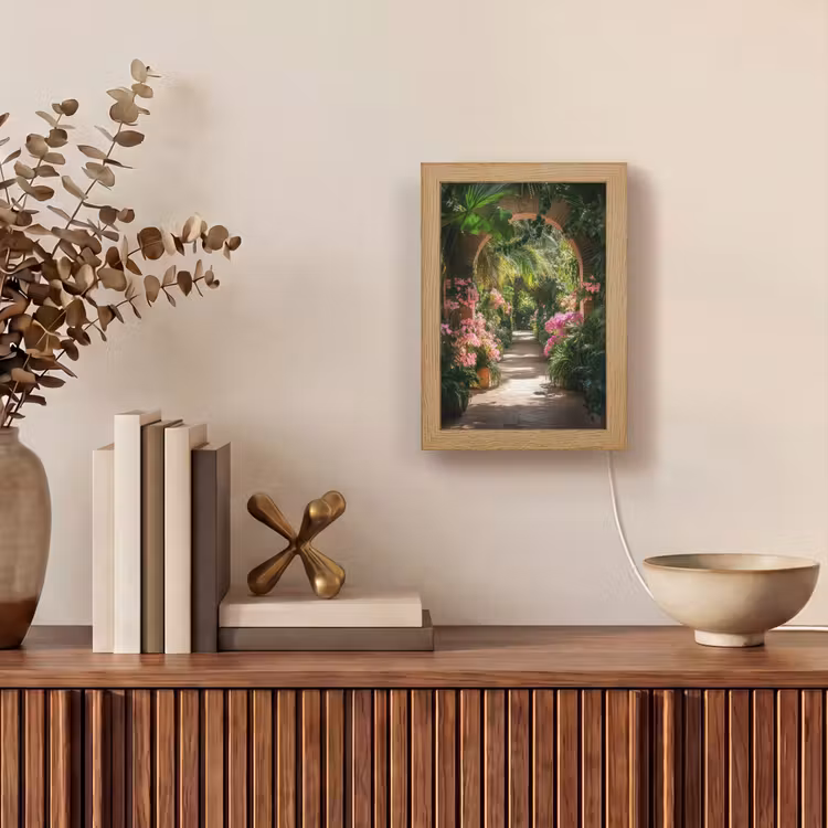 Doorkijk - Tropisch - Bloemen - Natuur Light Box met kabel (Wandlamp) klein -sfeer2