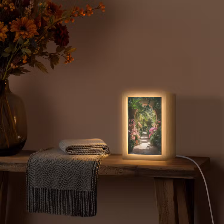 Doorkijk - Tropisch - Bloemen - Natuur Light Box met kabel (Wandlamp) klein -sfeer4