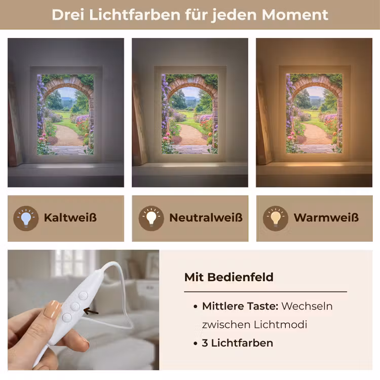 Doorkijk - Poort - Bloemen - Tuin Light Box met kabel (Wandlamp) klein -USP_lichtkleurDE