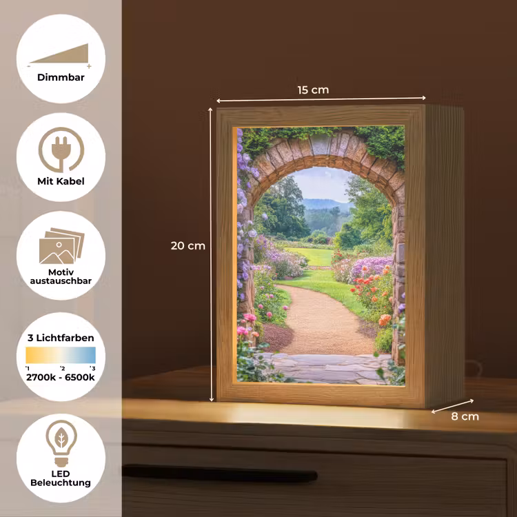 Doorkijk - Poort - Bloemen - Tuin Light Box met kabel (Wandlamp) klein -USP_websiteoverzichtDE