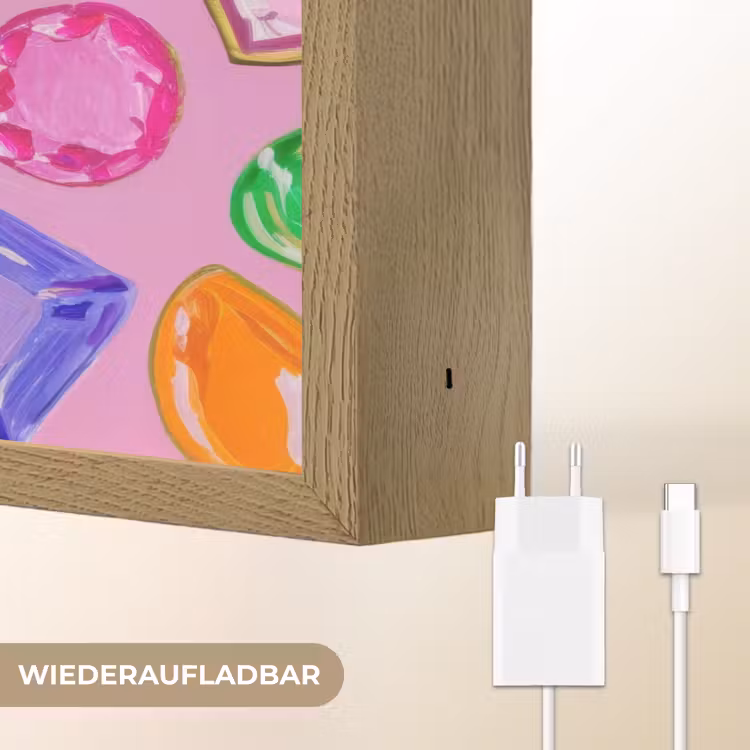Edelstenen - Vormen - Hartje - Kleurrijk Light Box met batterij (Wandlamp) middel -USP_websiteoplaadbaarDE