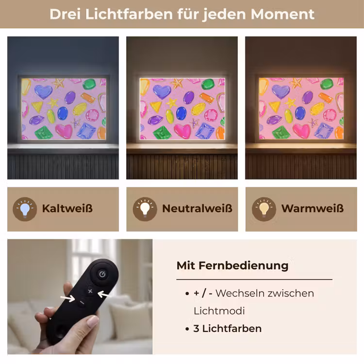 Edelstenen - Vormen - Hartje - Kleurrijk Light Box met batterij (Wandlamp) middel -USP_lichtkleurDE