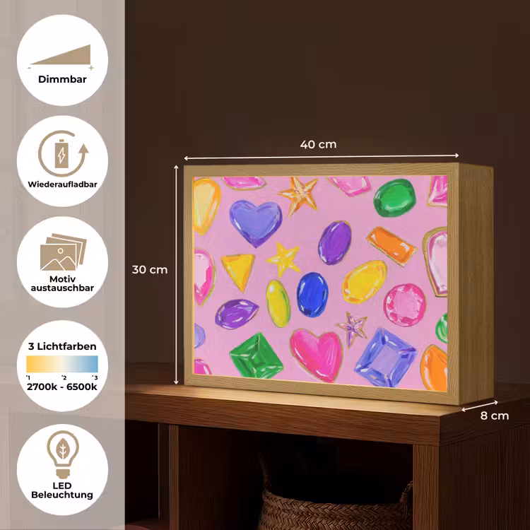 Edelstenen - Vormen - Hartje - Kleurrijk Light Box met batterij (Wandlamp) middel -USP_websiteoverzichtDE