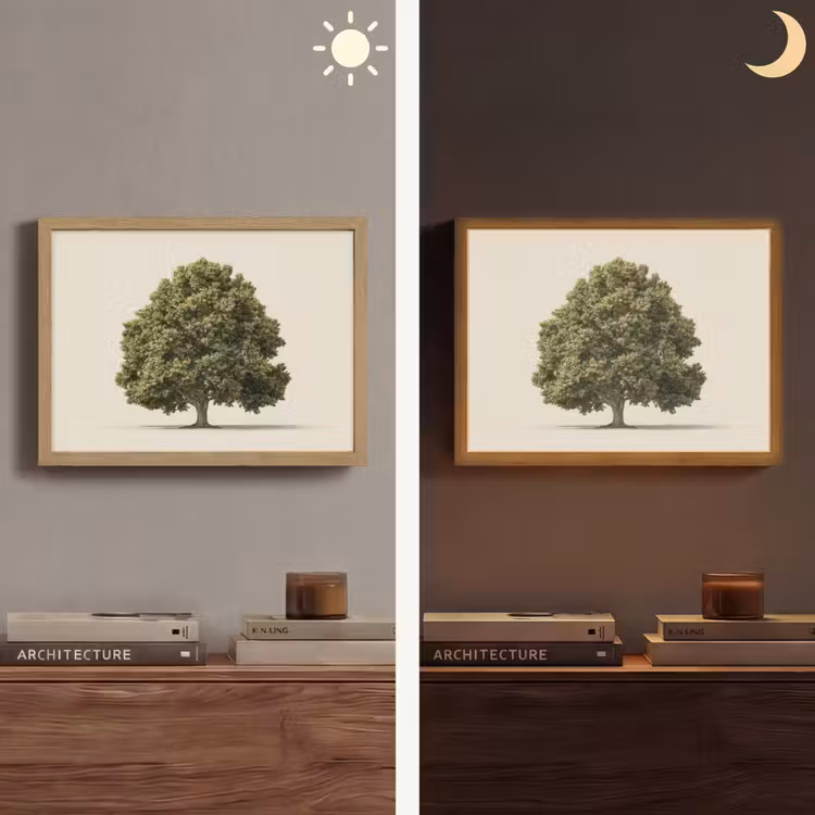 Eikenboom - Groen - Lichte achtergrond Light Box met batterij (Wandlamp) middel -sfeer3