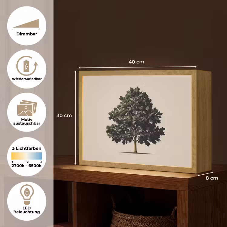 Eikenboom - Schaduw - Egaal Light Box met batterij (Wandlamp) middel -USP_websiteoverzichtDE