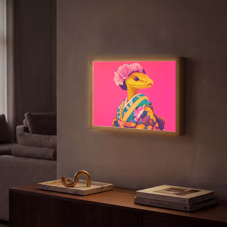 Hagedis - Bloemen - Roze - Kimono Light Box met batterij (Wandlamp) middel -sfeer1