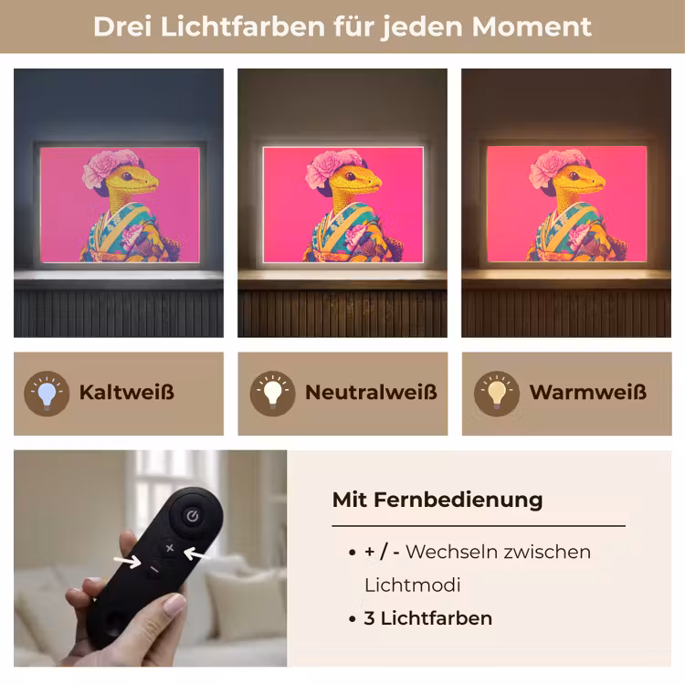 Hagedis - Bloemen - Roze - Kimono Light Box met batterij (Wandlamp) middel -USP_lichtkleurDE
