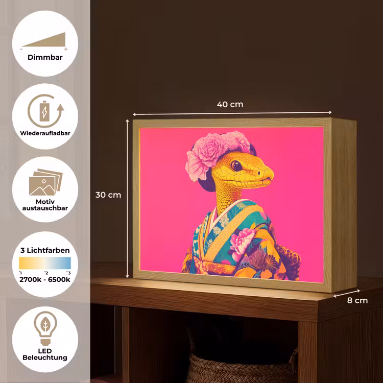 Hagedis - Bloemen - Roze - Kimono Light Box met batterij (Wandlamp) middel -USP_websiteoverzichtDE