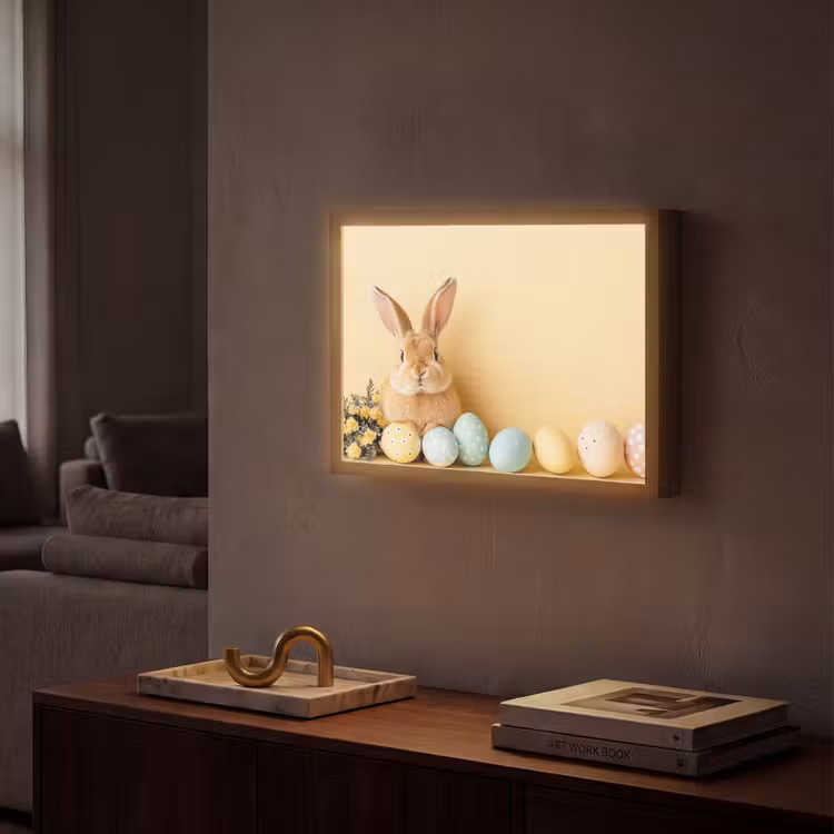 Eieren - Konijn - Pasteltinten Light Box met batterij (Wandlamp) middel -sfeer1