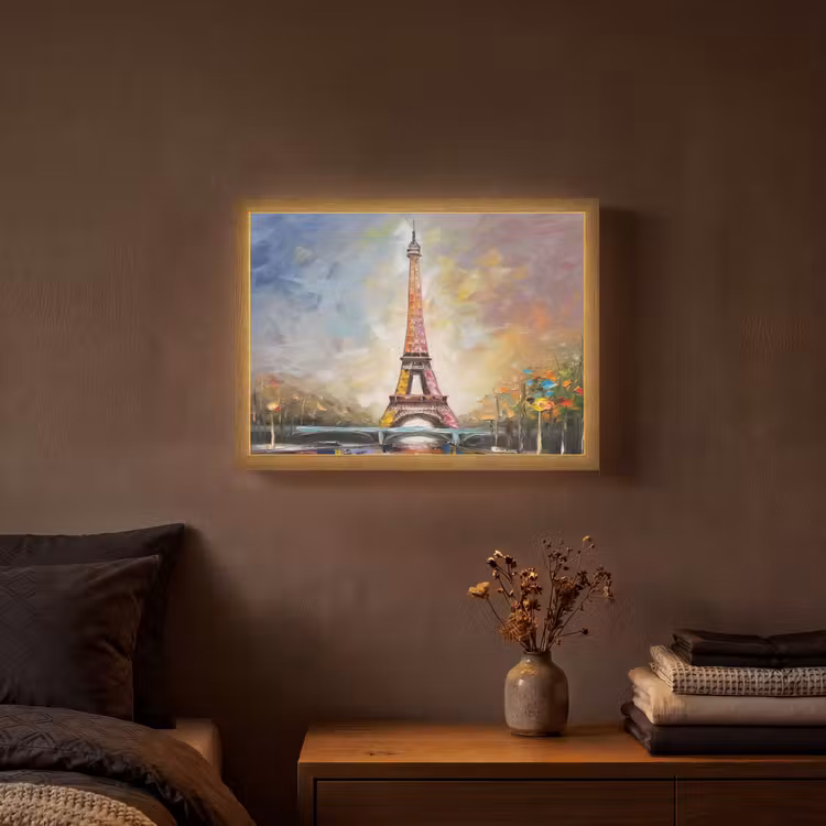 Eiffeltoren - Schilderij - Olieverf - Parijs Light Box met batterij (Wandlamp) middel -sfeer4