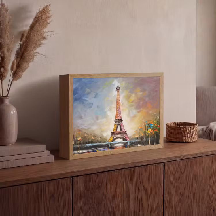 Eiffeltoren - Schilderij - Olieverf - Parijs Light Box met batterij (Wandlamp) middel -sfeer2