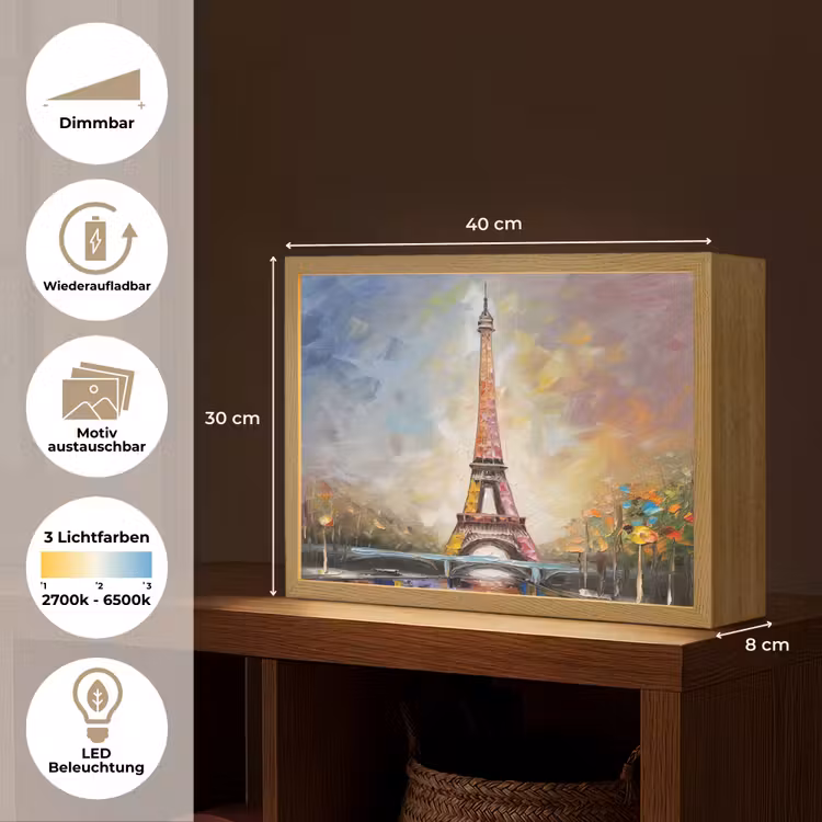 Eiffeltoren - Schilderij - Olieverf - Parijs Light Box met batterij (Wandlamp) middel -USP_websiteoverzichtDE