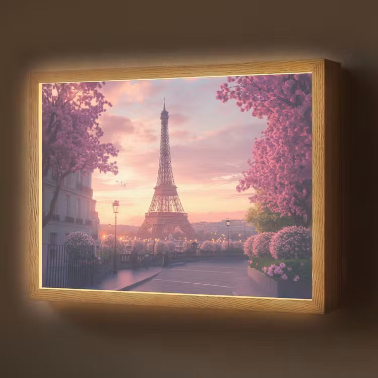 Eiffeltoren - Parijs - Roze Light Box met batterij (Wandlamp) middel -z3d_website